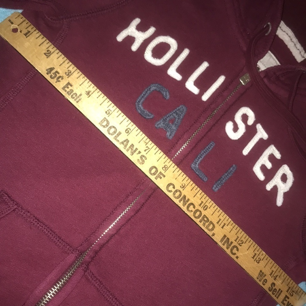HOLLISTER Cali hoodie double zipper 2 front pockets burgundy long sleeve size XS - Picture 5 of 7